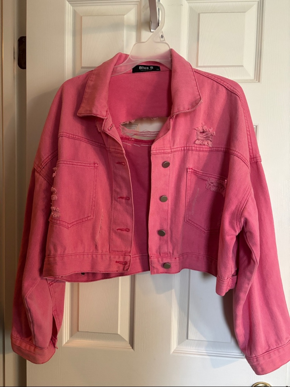 Blue B Pink Cropped Distressed Jean Jacket